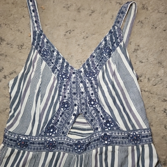 American Eagle Womens Blue And White Embroidered Cut Out Tank Romper L - Picture 6 of 10